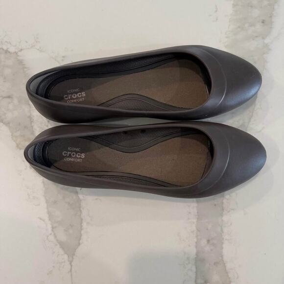Crocs Slip On Casual Ballet Flats Women’s 9 Brown Rubber Minimalist Comfort Work - Picture 5 of 7